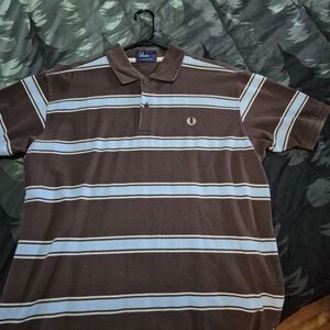 Fred Perry Brown and White Striped Polo Shirt